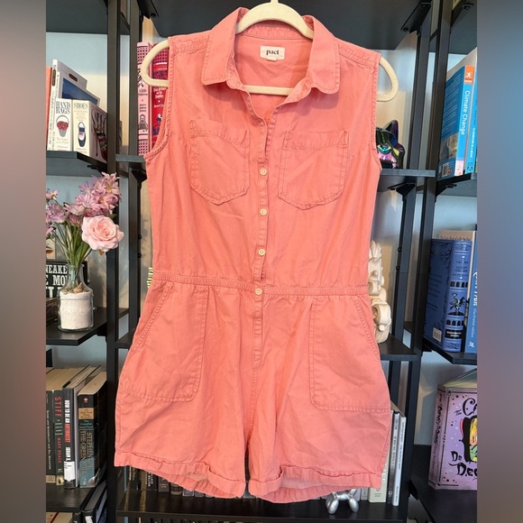 Pact Organic Cotton Pink Button-Up Romper - Picture 1 of 6